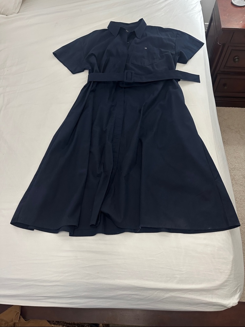 Banana Republic Navy XL Short Sleeve Belted Midi Shirt Dress